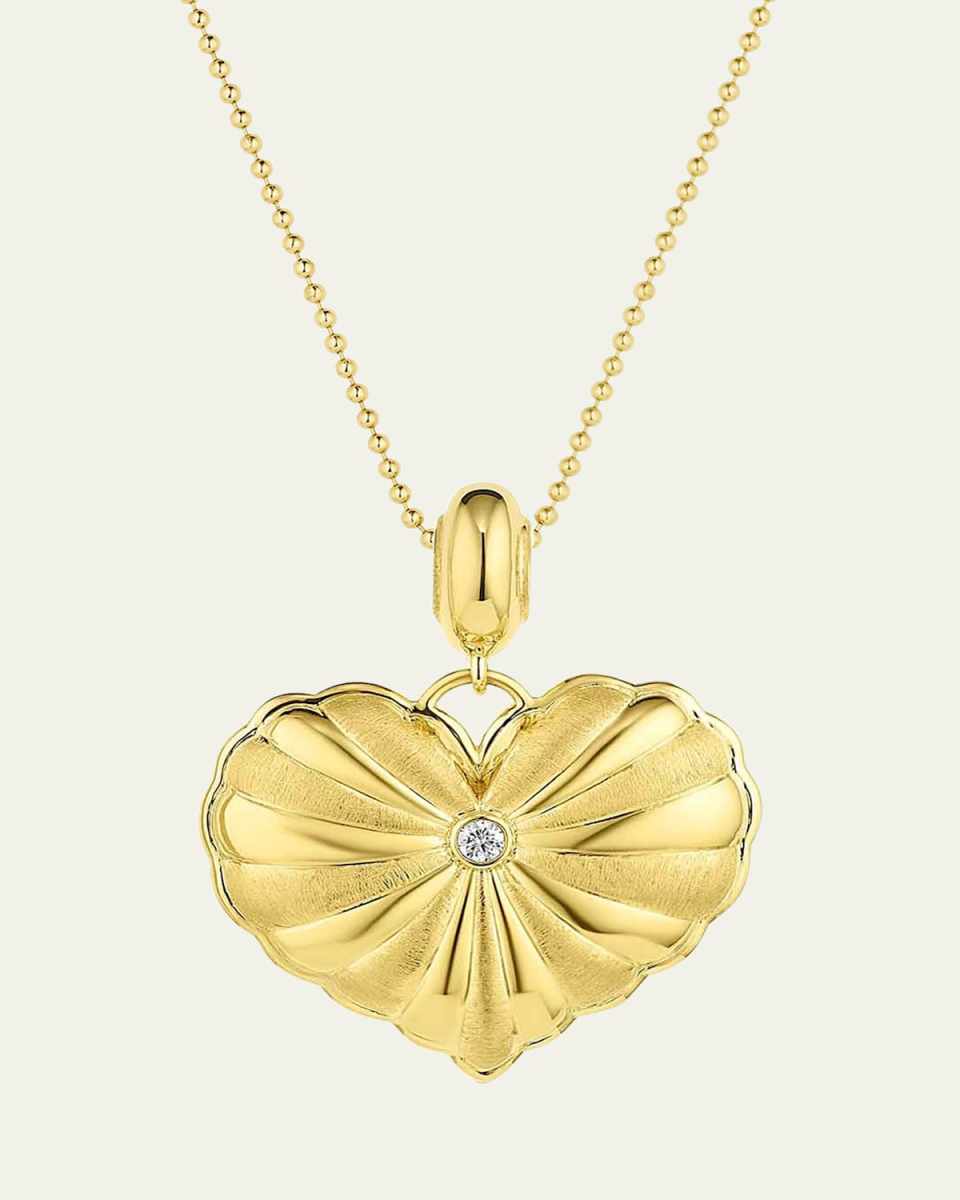 18K Gold So Wavy Heart Pendant Necklace with Diamond and Turquoise